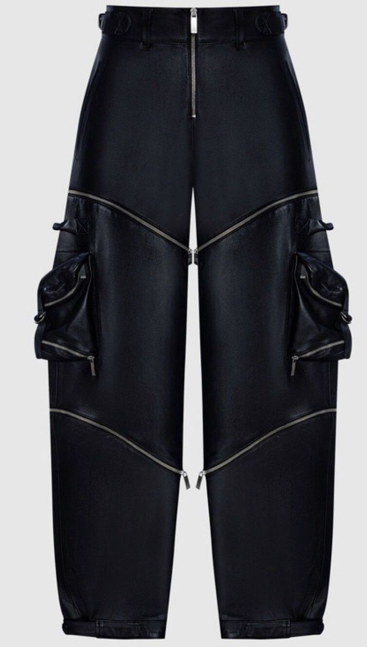 Off-White Black Zip Leather Cargo Pants NWT omjb034f23lea0011000 Size 46